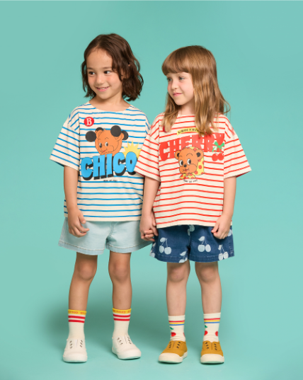BEBE DE PINO Cherry bear boat neck stripe tee