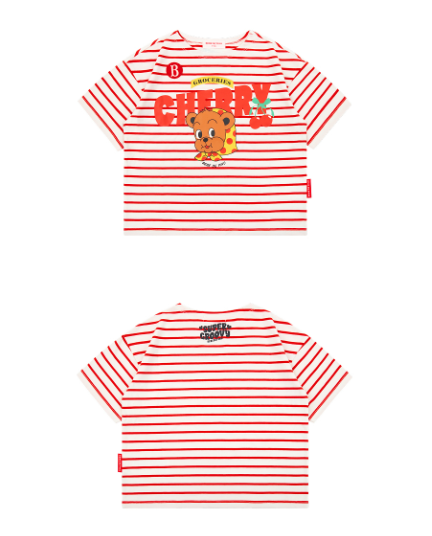BEBE DE PINO Cherry bear boat neck stripe tee