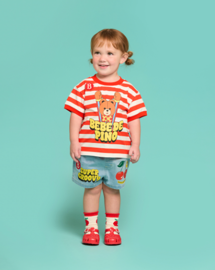 BEBE DE PINO Groovy bear baby stripe short sleeve tee