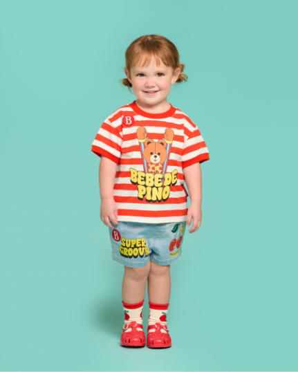 BEBE DE PINO Groovy bear baby stripe short sleeve tee