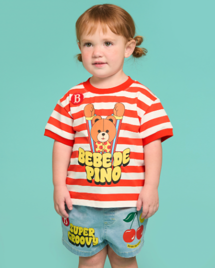 BEBE DE PINO Groovy bear baby stripe short sleeve tee