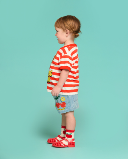 BEBE DE PINO Groovy bear baby stripe short sleeve tee