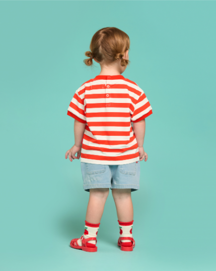 BEBE DE PINO Groovy bear baby stripe short sleeve tee