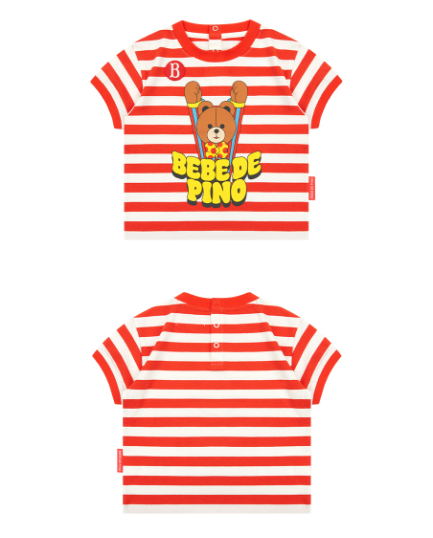 BEBE DE PINO Groovy bear baby stripe short sleeve tee
