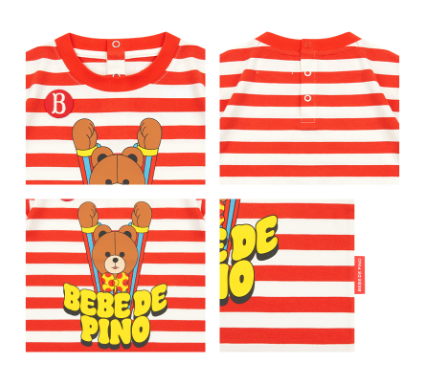 BEBE DE PINO Groovy bear baby stripe short sleeve tee