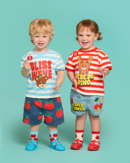 BEBE DE PINO Cool bear baby stripe short sleeve tee