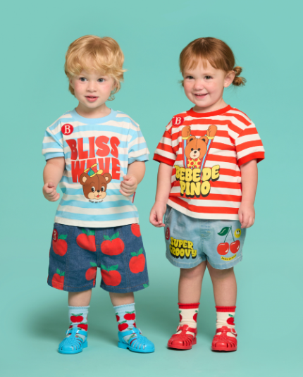 BEBE DE PINO Cool bear baby stripe short sleeve tee