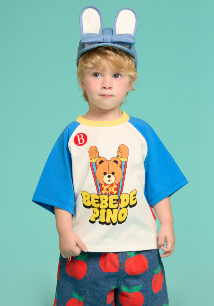 BEBE DE PINO Groovy bear baby raglan three quarter sleeve tee