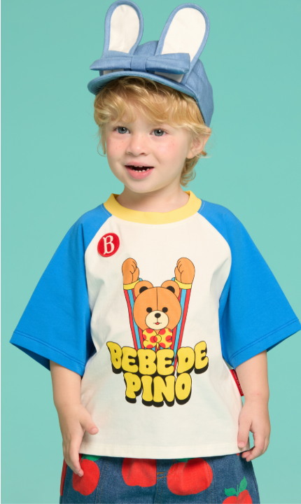 BEBE DE PINO Groovy bear baby raglan three quarter sleeve tee