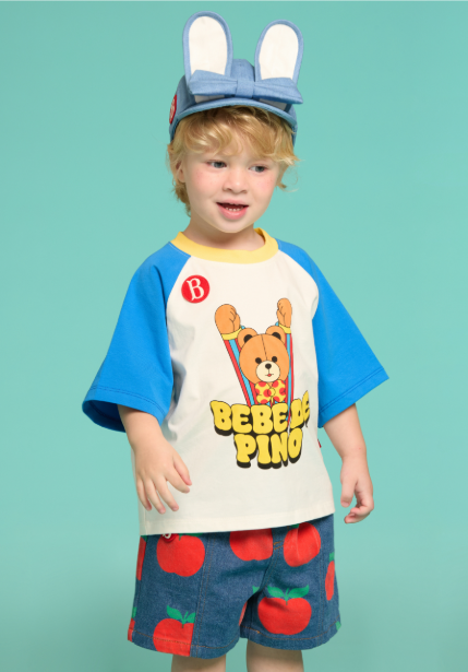 BEBE DE PINO Groovy bear baby raglan three quarter sleeve tee