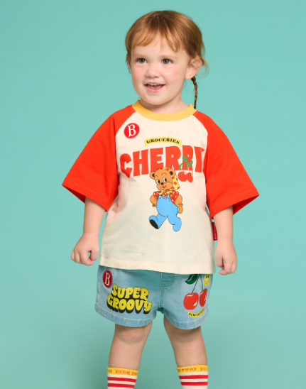 BEBE DE PINO Baby Cherry Bear 3/4 Sleeve Raglan T-shirt