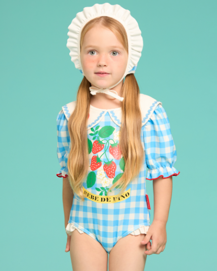 BEBE DE PINO Check strawberry collar swimsuit set