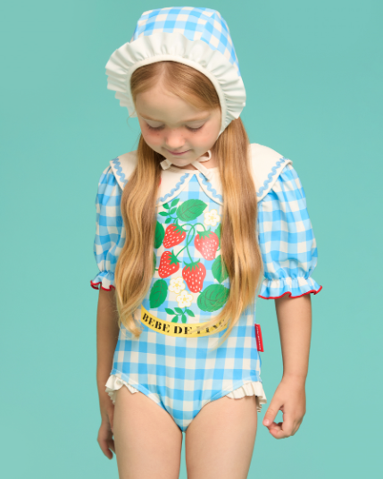 BEBE DE PINO Check strawberry collar swimsuit set
