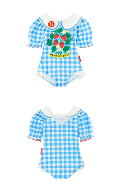 BEBE DE PINO Check strawberry collar swimsuit set