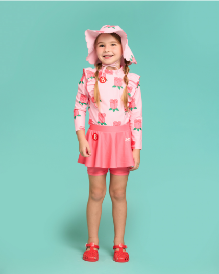 BEBE DE PINO 	All over rose ruffle swimsuit set