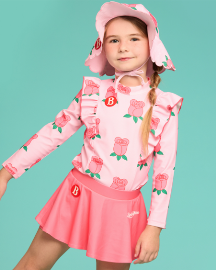 BEBE DE PINO 	All over rose ruffle swimsuit set