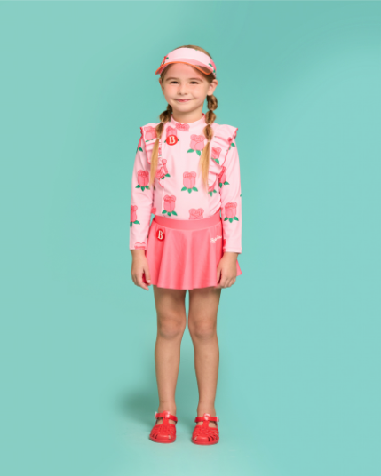 BEBE DE PINO 	All over rose ruffle swimsuit set