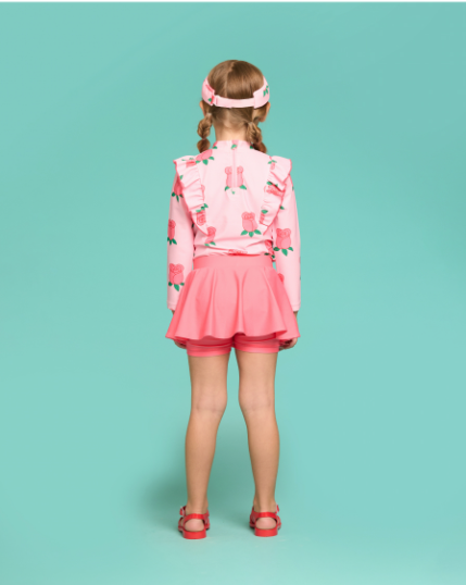 BEBE DE PINO 	All over rose ruffle swimsuit set