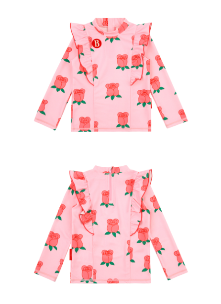 BEBE DE PINO 	All over rose ruffle swimsuit set