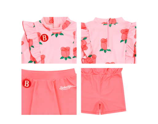 BEBE DE PINO 	All over rose ruffle swimsuit set