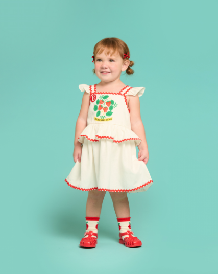 BEBE DE PINO Strawberry baby ruffle sleeveless dress