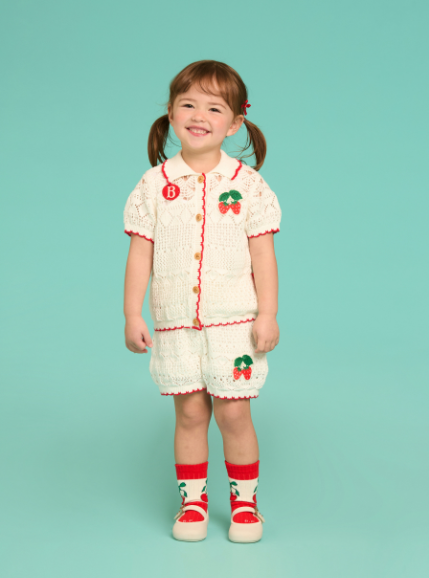 BEBE DE PINO Strawberry baby crochet short sleeve sweater cardigan
