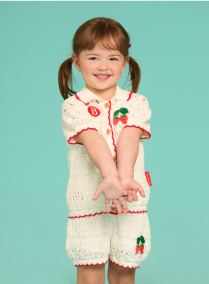 BEBE DE PINO Strawberry baby crochet sweater short pants