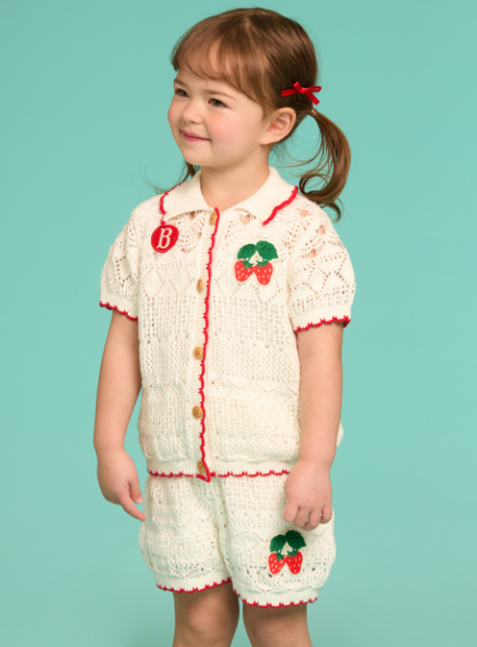 BEBE DE PINO Strawberry baby crochet sweater short pants