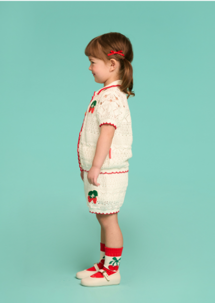 BEBE DE PINO Strawberry baby crochet short sleeve sweater cardigan