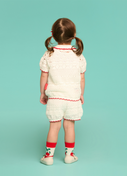 BEBE DE PINO Strawberry baby crochet short sleeve sweater cardigan