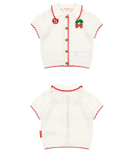 BEBE DE PINO Strawberry baby crochet short sleeve sweater cardigan