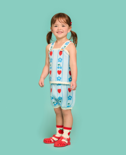 BEBE DE PINO All over cherry flower baby jacquard sweater short pants