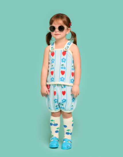 BEBE DE PINO All over cherry flower baby jacquard sweater short pants