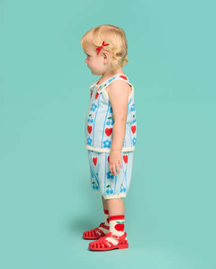 BEBE DE PINO All over cherry flower baby jacquard sweater short pants