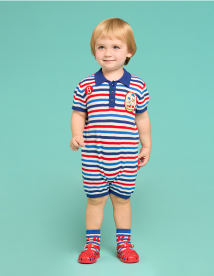 BEBE DE PINO Beans bros baby stripe sweater overall
