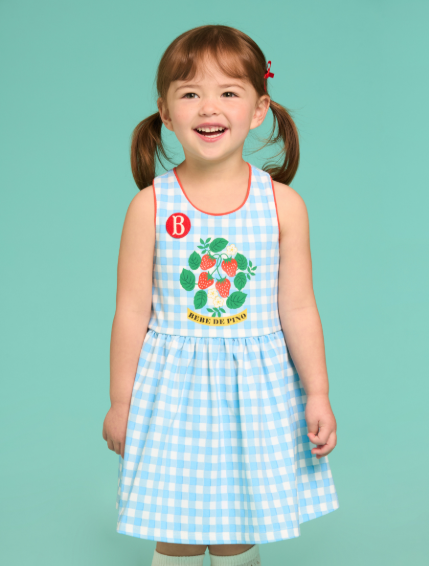 BEBE DE PINO Strawberry baby gingham check sleeveless dress set