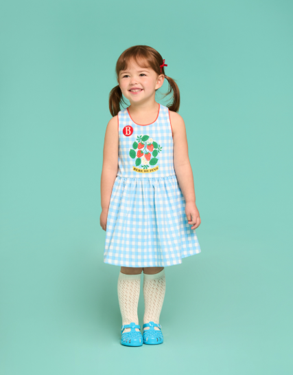 BEBE DE PINO Strawberry baby gingham check sleeveless dress set