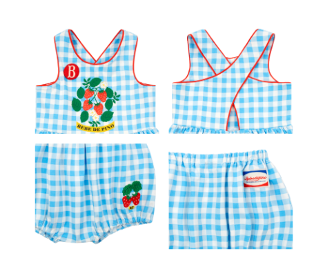 BEBE DE PINO Strawberry baby gingham check sleeveless dress set