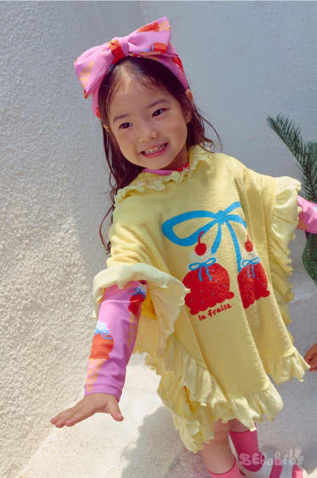 BEBEBEBE SUMMER Strawberry Ice cream frill poncho towel (YELLOW)