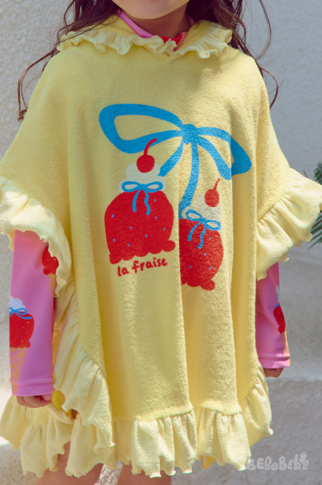 BEBEBEBE SUMMER Strawberry Ice cream frill poncho towel (YELLOW)