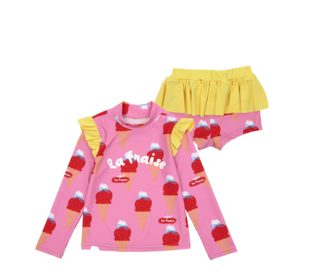 BEBEBEBE SUMMER Strawberry Ice cream frill rash guard SET (PINK)