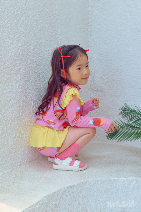 BEBEBEBE SUMMER Strawberry Ice cream frill rash guard SET (PINK)