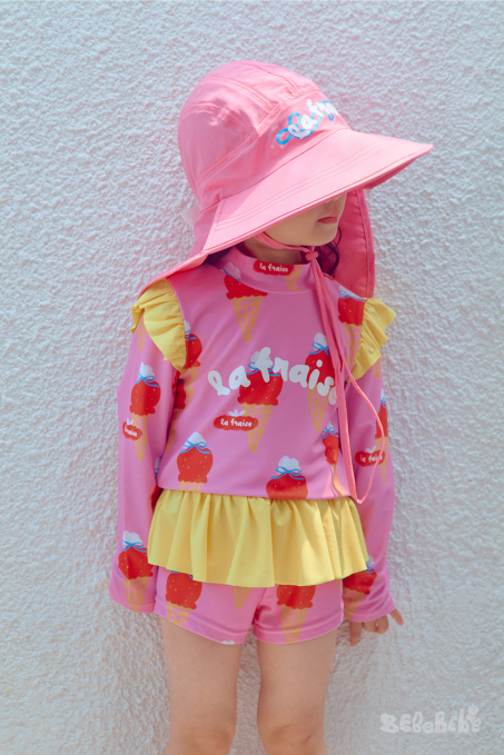 BEBEBEBE SUMMER Strawberry Ice cream frill rash guard SET (PINK)