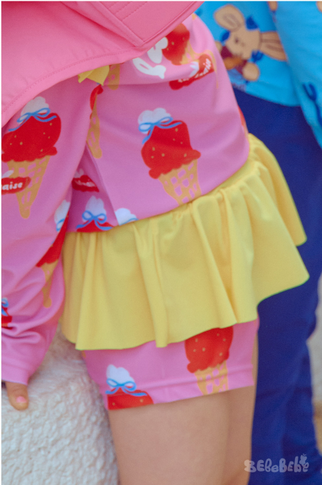 BEBEBEBE SUMMER Strawberry Ice cream frill rash guard SET (PINK)