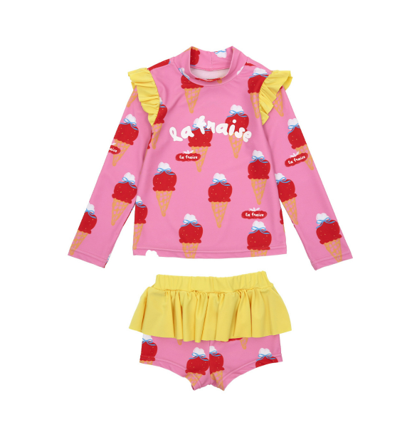 BEBEBEBE SUMMER Strawberry Ice cream frill rash guard SET (PINK)