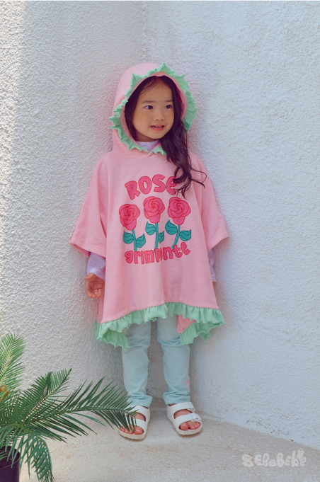BEBEBEBE SUMMER Cream rose frill poncho towel (PINK)