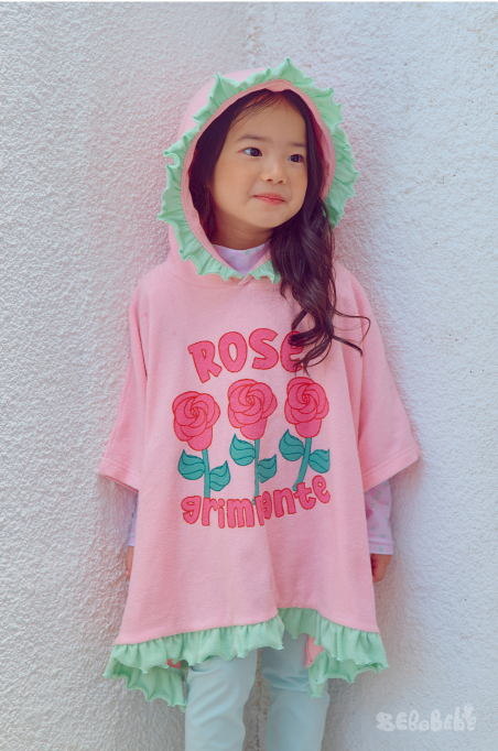 BEBEBEBE SUMMER Cream rose frill poncho towel (PINK)