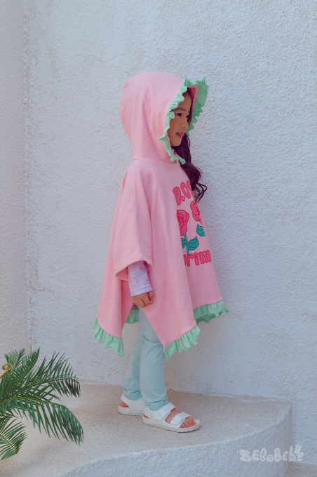 BEBEBEBE SUMMER Cream rose frill poncho towel (PINK)