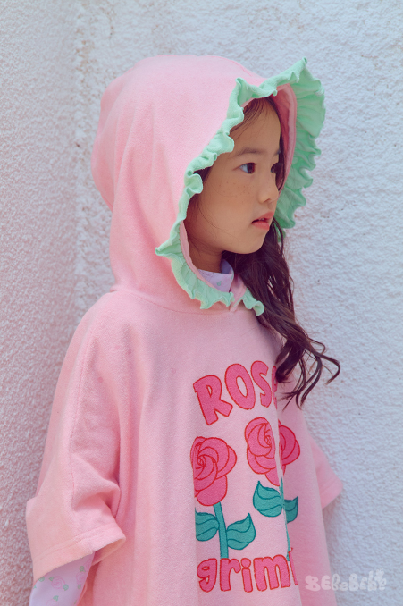 BEBEBEBE SUMMER Cream rose frill poncho towel (PINK)