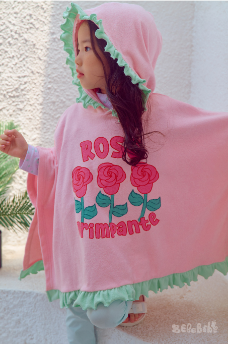 BEBEBEBE SUMMER Cream rose frill poncho towel (PINK)